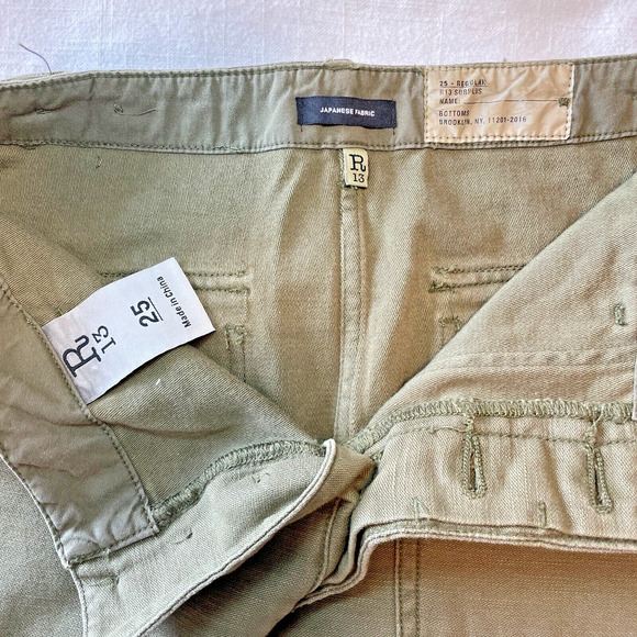 R13 Women's Utility Camp Fatigue Olive Skirt with Leopard Accent Women's Size 25 - Picture 2 of 7